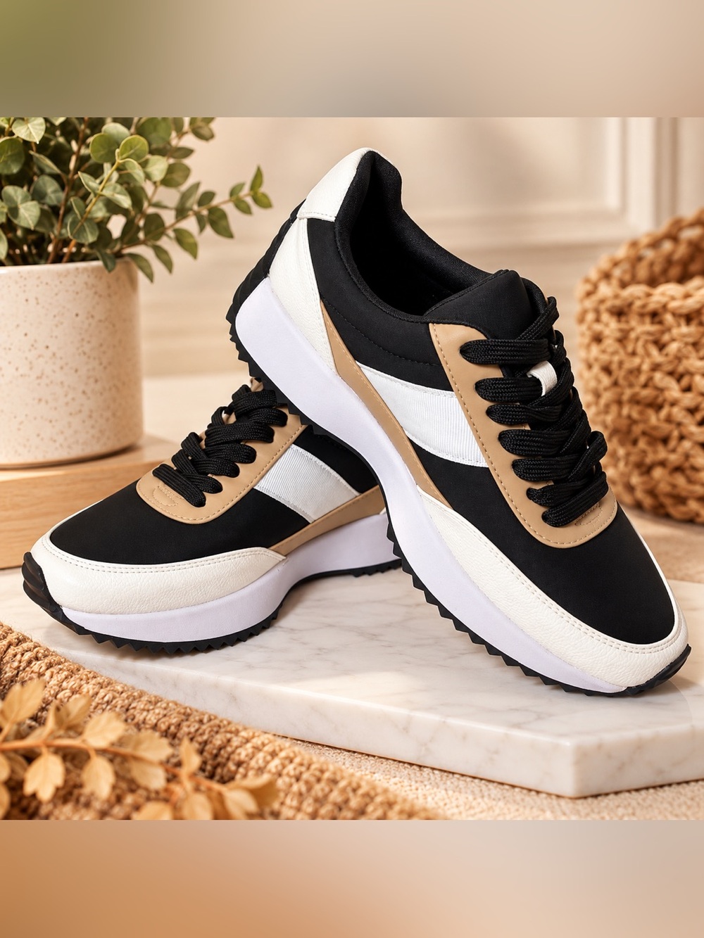 Project Cloud Women’s Black White & Tan Sneakers
